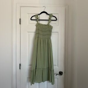 Elegant Olive Green Ruffle Strap Dress